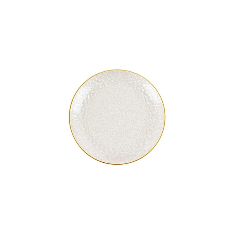 10 Round Glossy Disposable Salad and Dinner Plastic Plates with Gold Trim