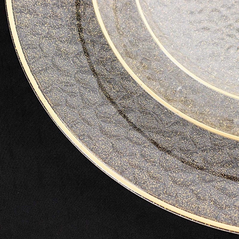 10 Round Glossy Disposable Salad and Dinner Plastic Plates with Gold Trim