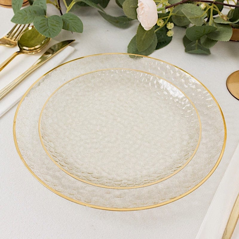 10 Round Glossy Disposable Salad and Dinner Plastic Plates with Gold Trim