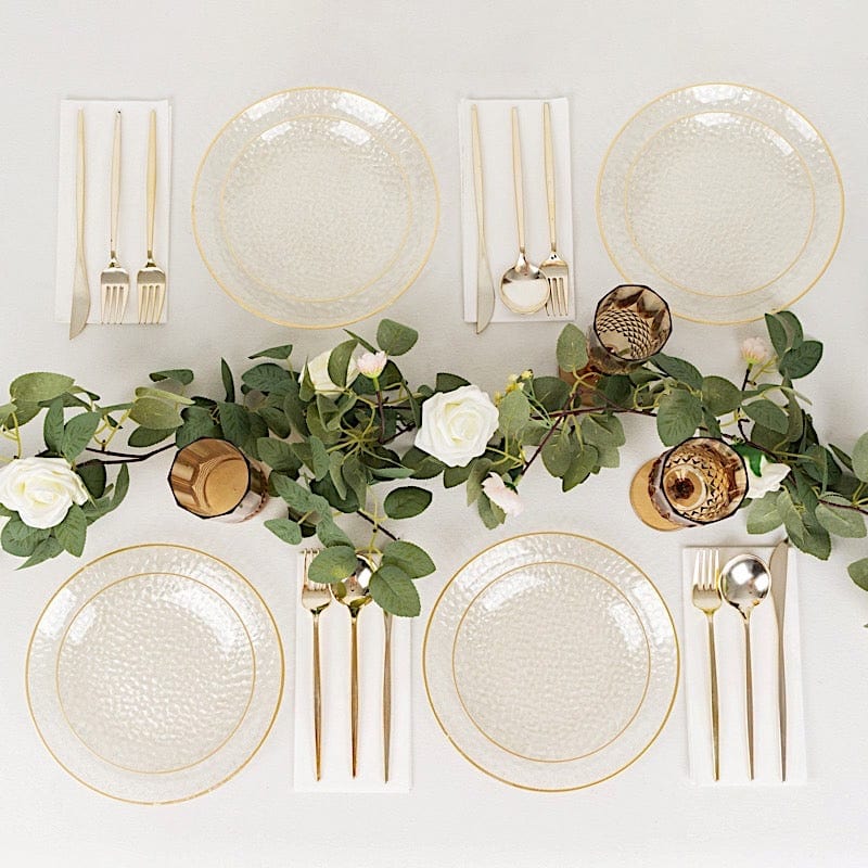 10 Round Glossy Disposable Salad and Dinner Plastic Plates with Gold Trim
