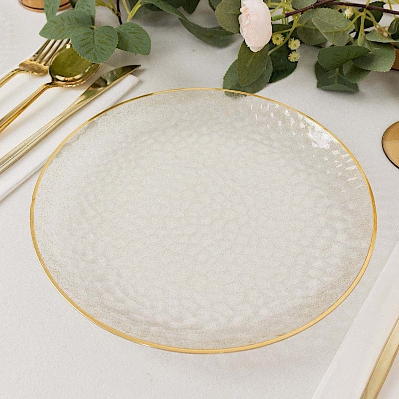 10 Round Glossy Disposable Salad and Dinner Plastic Plates with Gold Trim