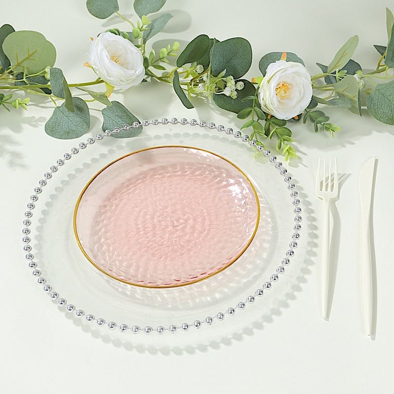 10 Round Glossy Disposable Salad and Dinner Plastic Plates with Gold Trim