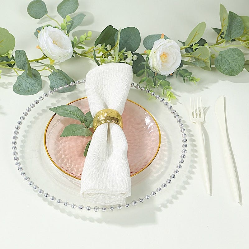 10 Round Glossy Disposable Salad and Dinner Plastic Plates with Gold Trim