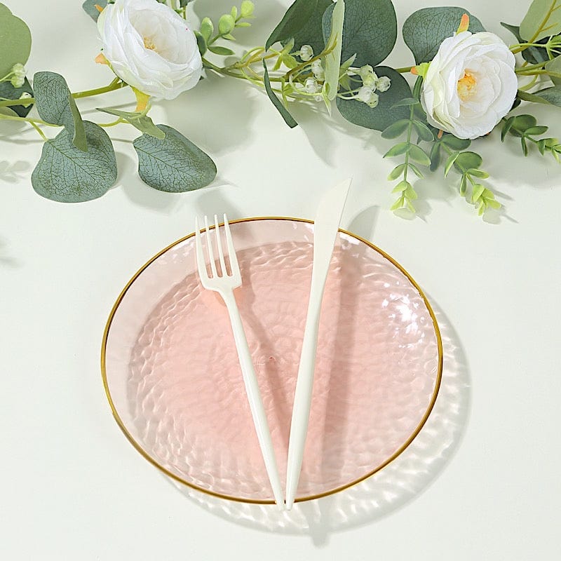 10 Round Glossy Disposable Salad and Dinner Plastic Plates with Gold Trim