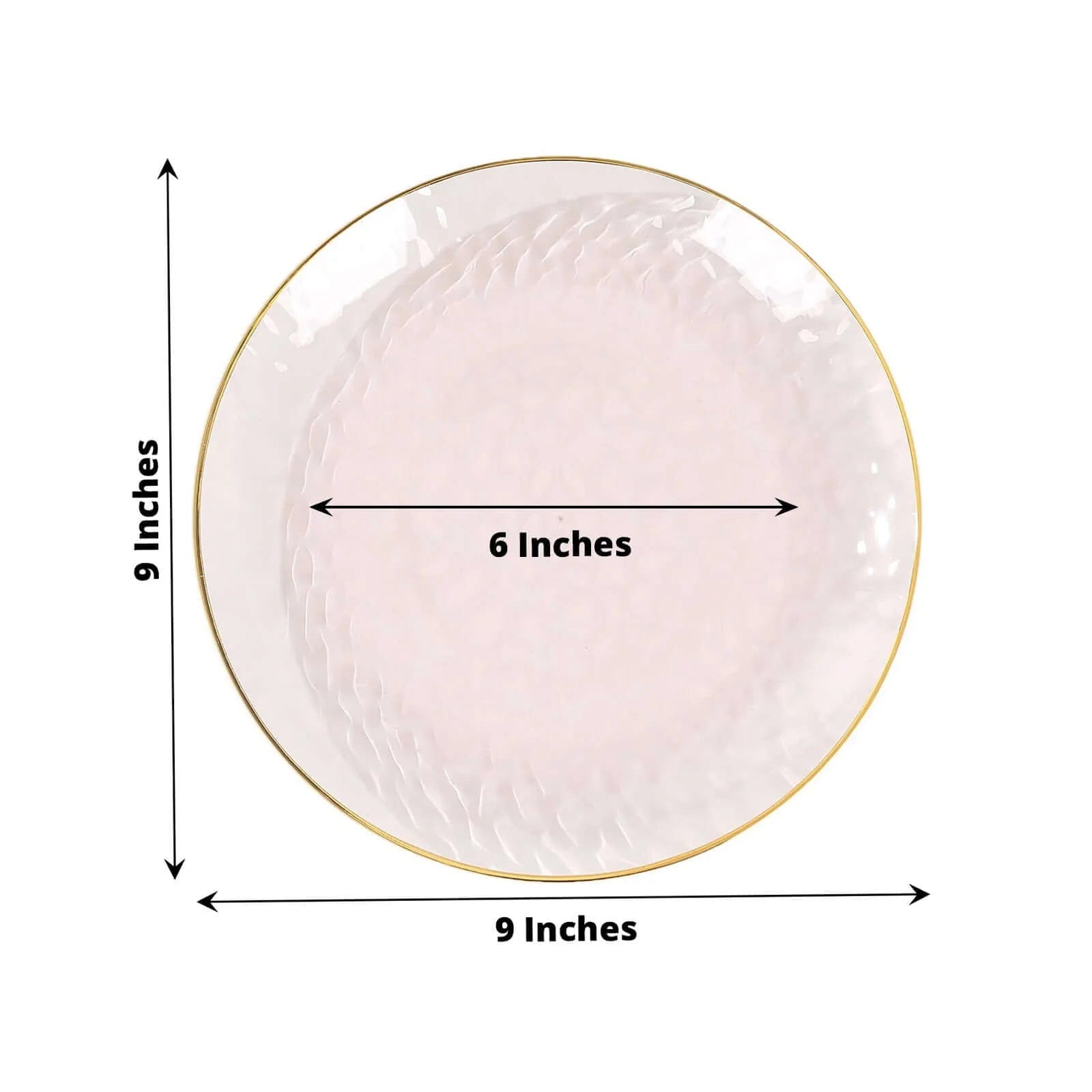 10 Round Glossy Disposable Salad and Dinner Plastic Plates with Gold Trim