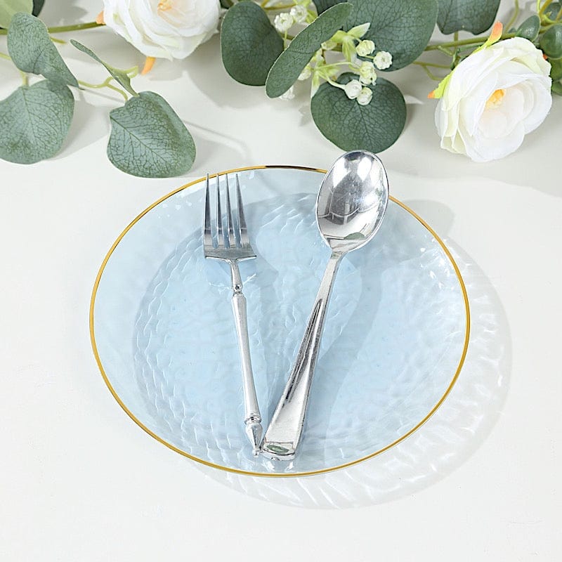 10 Round Glossy Disposable Salad and Dinner Plastic Plates with Gold Trim