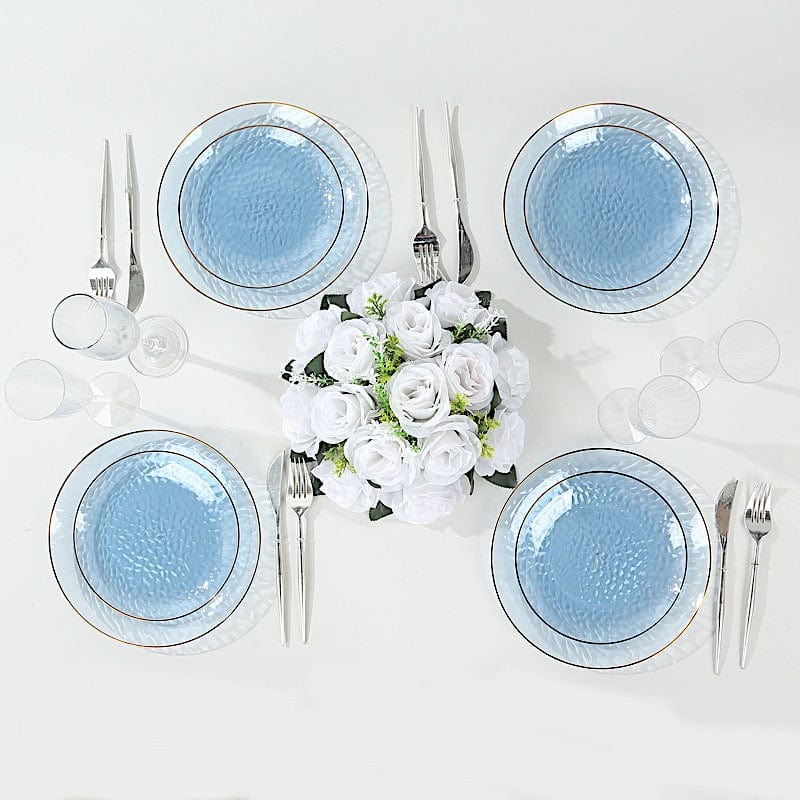 10 Round Glossy Disposable Salad and Dinner Plastic Plates with Gold Trim