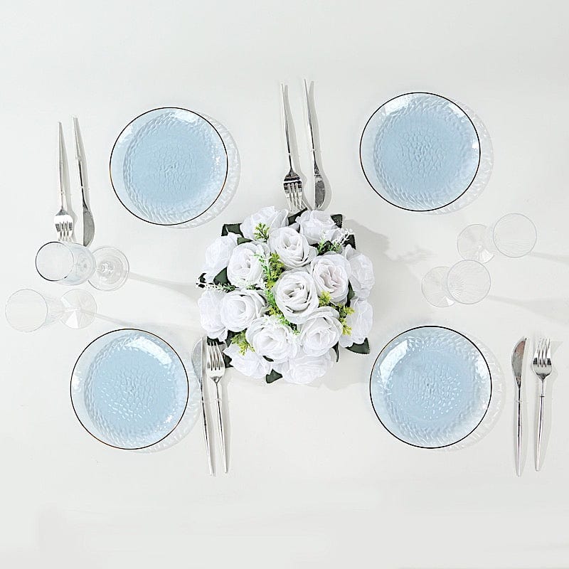 10 Round Glossy Disposable Salad and Dinner Plastic Plates with Gold Trim