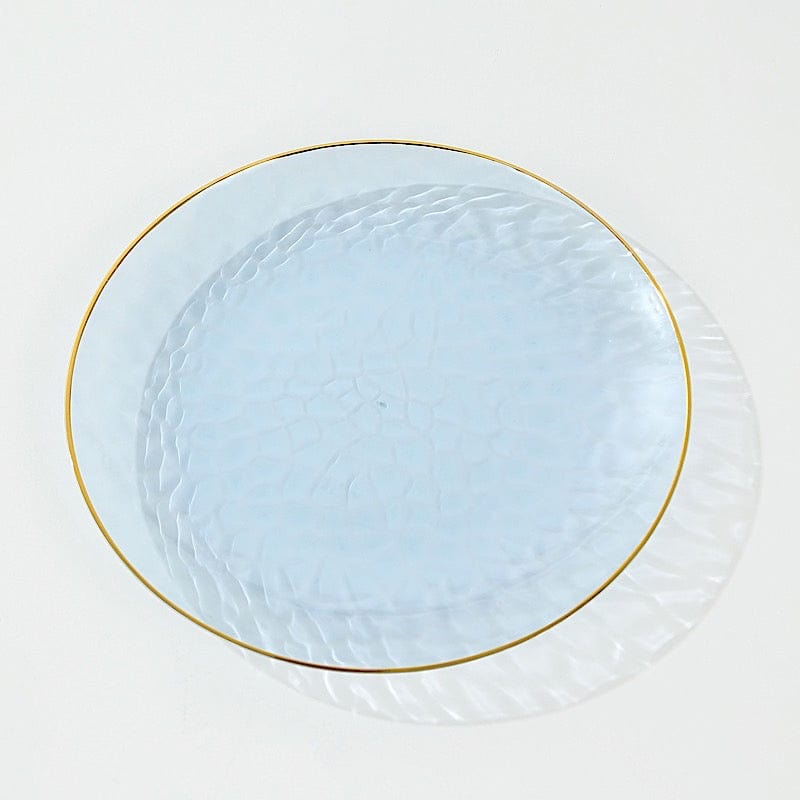 10 Round Glossy Disposable Salad and Dinner Plastic Plates with Gold Trim