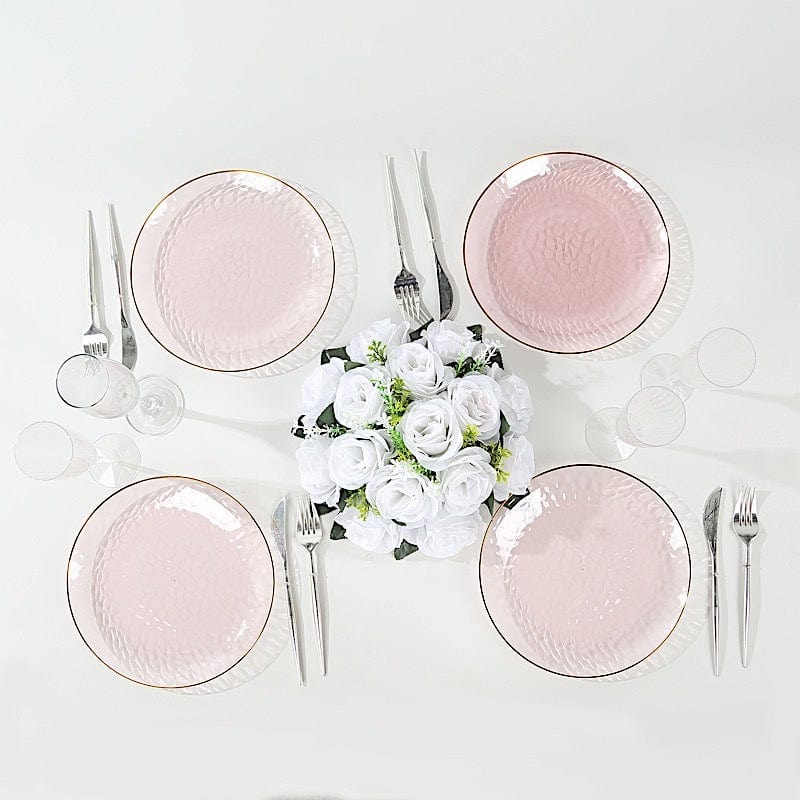 10 Round Glossy Disposable Salad and Dinner Plastic Plates with Gold Trim