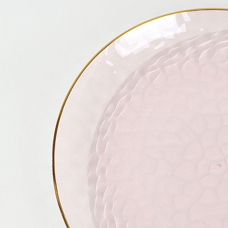 10 Round Glossy Disposable Salad and Dinner Plastic Plates with Gold Trim