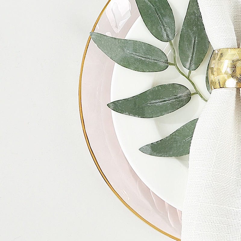 10 Round Glossy Disposable Salad and Dinner Plastic Plates with Gold Trim
