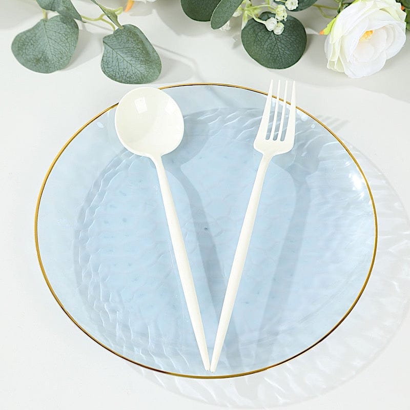 10 Round Glossy Disposable Salad and Dinner Plastic Plates with Gold Trim