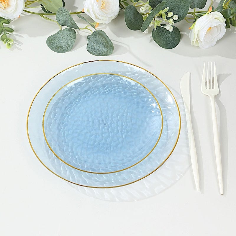 10 Round Glossy Disposable Salad and Dinner Plastic Plates with Gold Trim