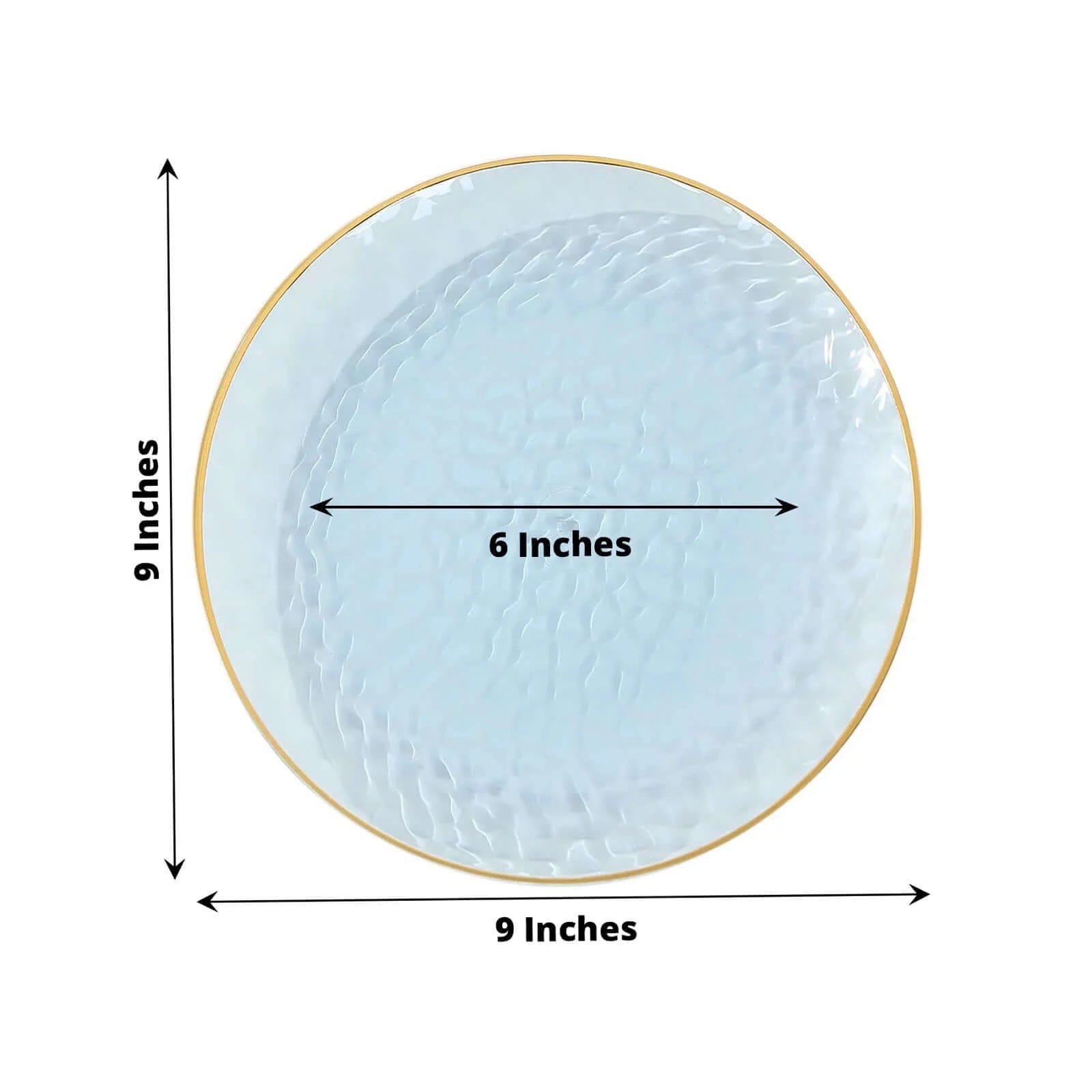 10 Round Glossy Disposable Salad and Dinner Plastic Plates with Gold Trim