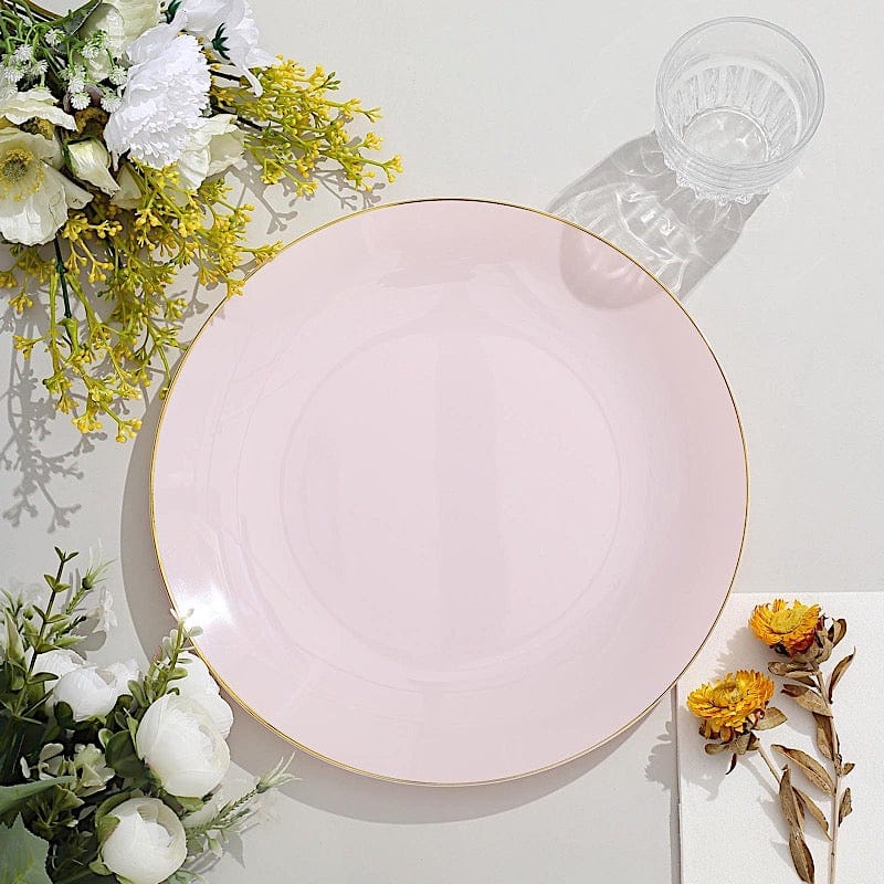 10 Round Glossy Disposable Salad and Dinner Plastic Plates with Gold Trim