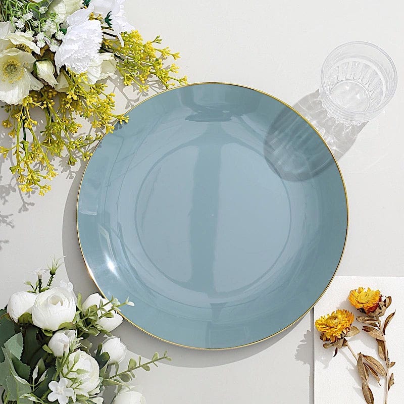 10 Round Glossy Disposable Salad and Dinner Plastic Plates with Gold Trim