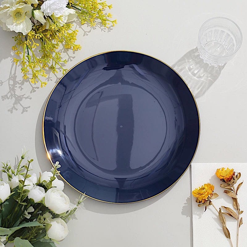 10 Round Glossy Disposable Salad and Dinner Plastic Plates with Gold Trim