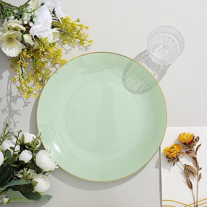 10 Round Glossy Disposable Salad and Dinner Plastic Plates with Gold Trim