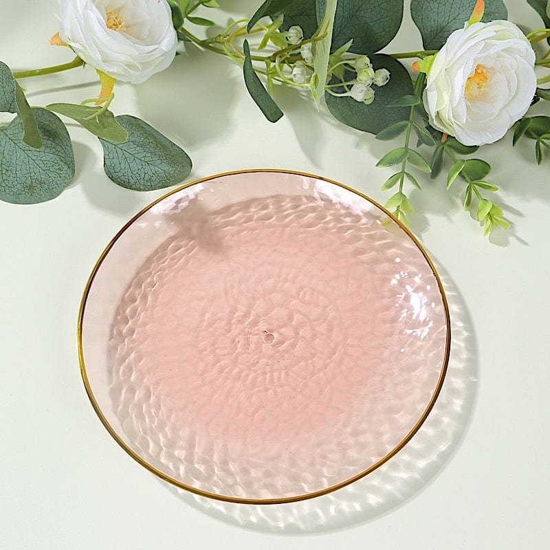 10 Round Glossy Disposable Salad and Dinner Plastic Plates with Gold Trim