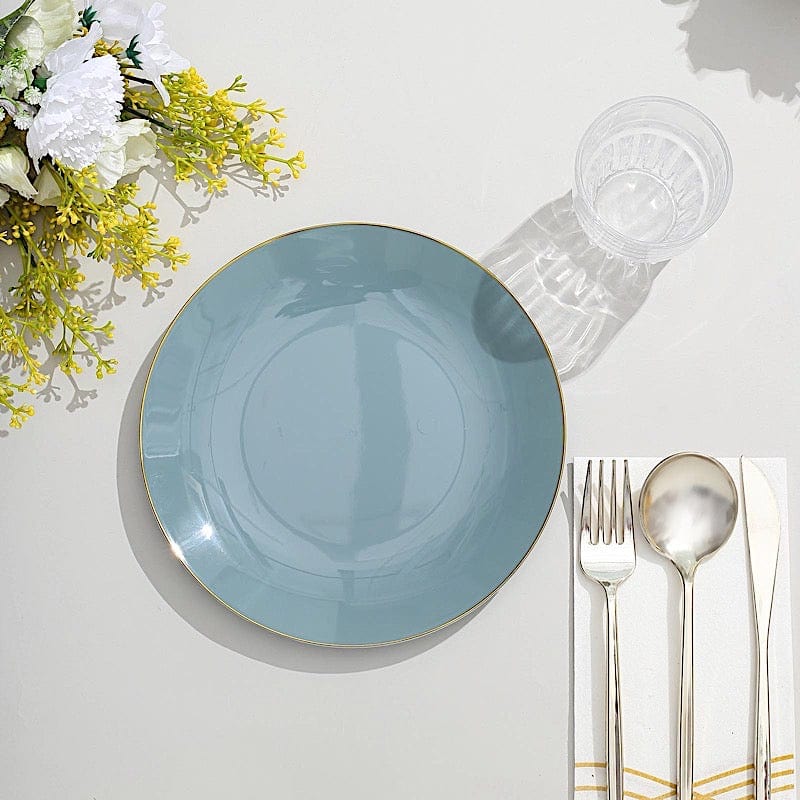 10 Round Glossy Disposable Salad and Dinner Plastic Plates with Gold Trim