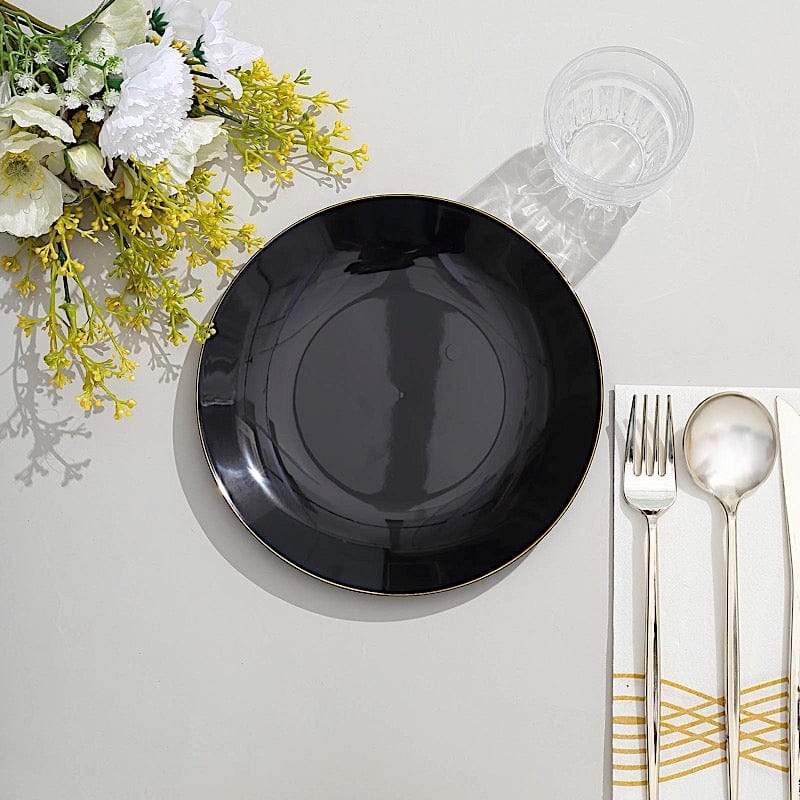 10 Round Glossy Disposable Salad and Dinner Plastic Plates with Gold Trim