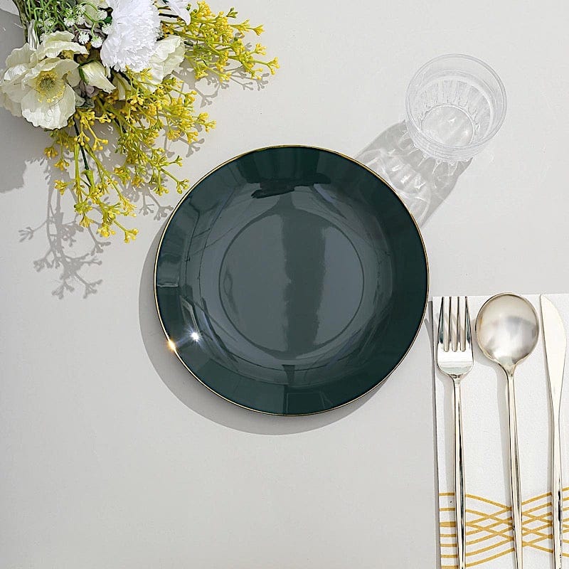 10 Round Glossy Disposable Salad and Dinner Plastic Plates with Gold Trim