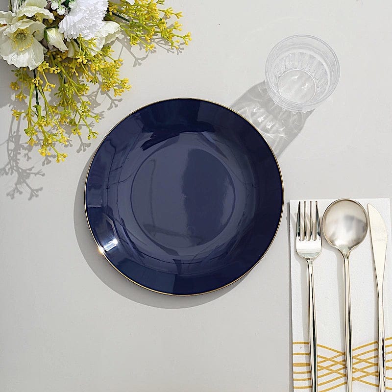 10 Round Glossy Disposable Salad and Dinner Plastic Plates with Gold Trim