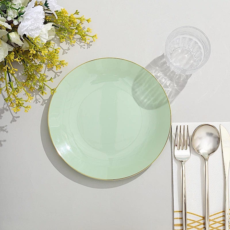 10 Round Glossy Disposable Salad and Dinner Plastic Plates with Gold Trim