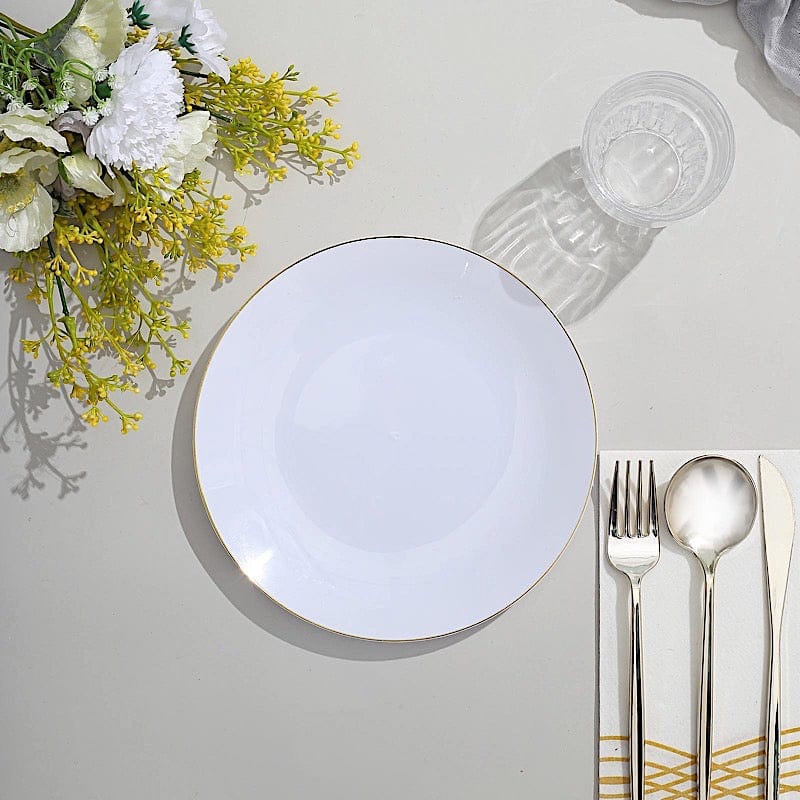 10 Round Glossy Disposable Salad and Dinner Plastic Plates with Gold Trim