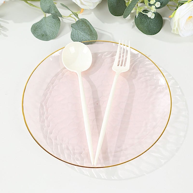 10 Round Glossy Disposable Salad and Dinner Plastic Plates with Gold Trim