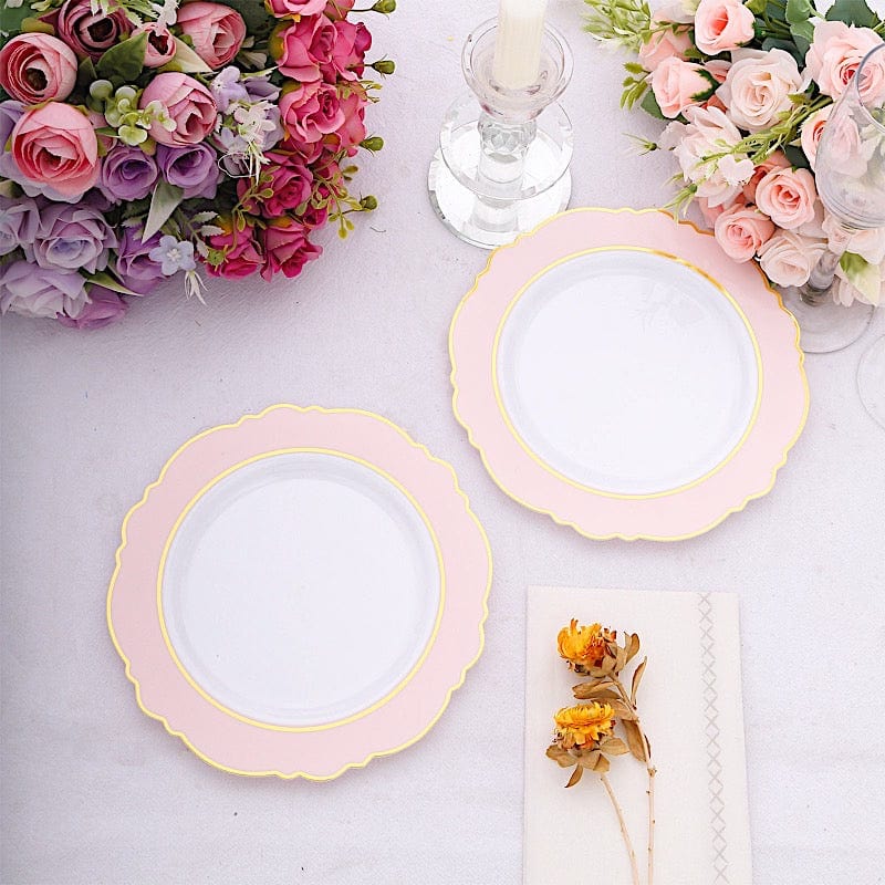 10 Round White Disposable Salad and Dinner Plastic Plates with Blossom Design