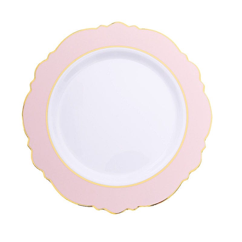 10 Round White Disposable Salad and Dinner Plastic Plates with Blossom Design