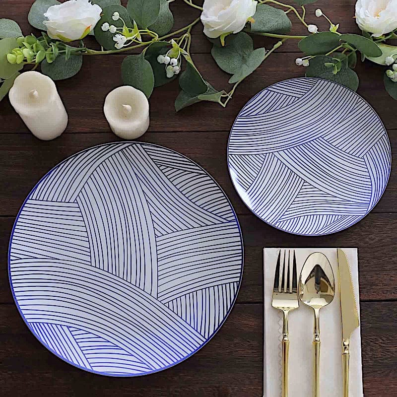 10 Round Disposable Salad and Dinner Plastic Plates with Wave Brush Strokes