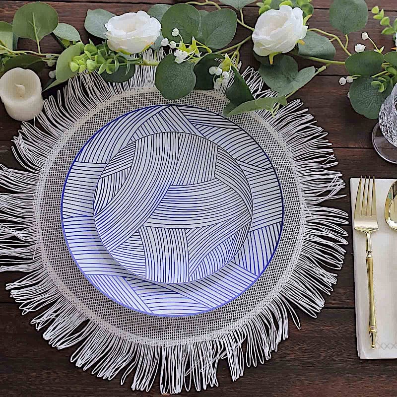 10 Round Disposable Salad and Dinner Plastic Plates with Wave Brush Strokes
