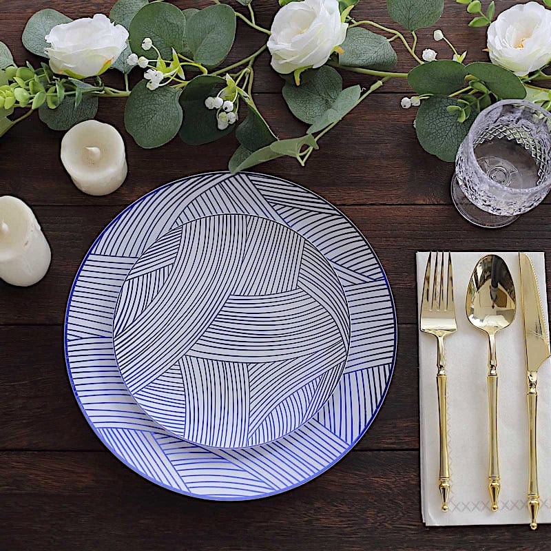 10 Round Disposable Salad and Dinner Plastic Plates with Wave Brush Strokes