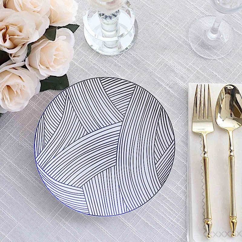 10 Round Disposable Salad and Dinner Plastic Plates with Wave Brush Strokes