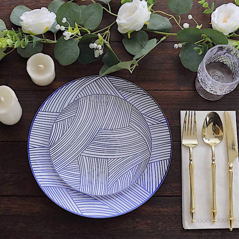 10 Round Disposable Salad and Dinner Plastic Plates with Wave Brush Strokes