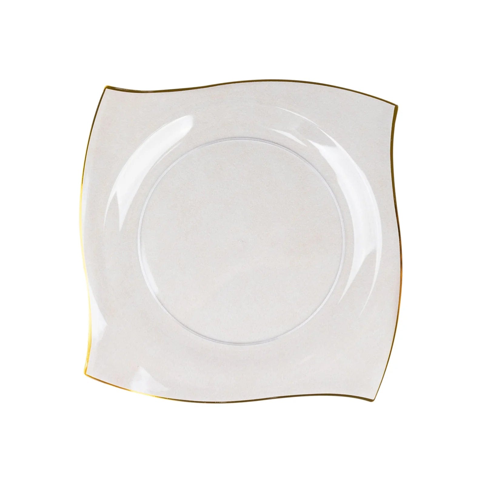 10 Square Disposable Salad and Dinner Plastic Plates with Wavy Gold Trim