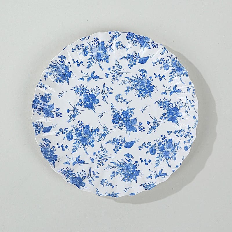 100 White Blue French Toile Mini Paper Plates with Scalloped Rim
