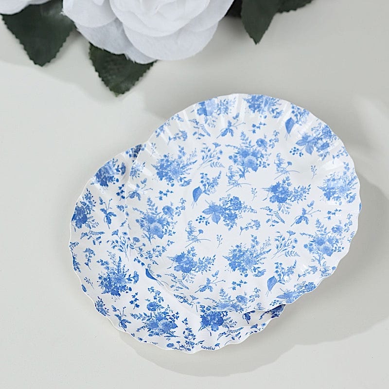 100 White Blue French Toile Mini Paper Plates with Scalloped Rim