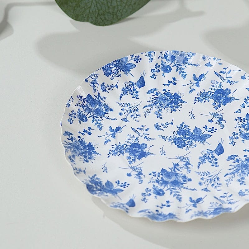 100 White Blue French Toile Mini Paper Plates with Scalloped Rim