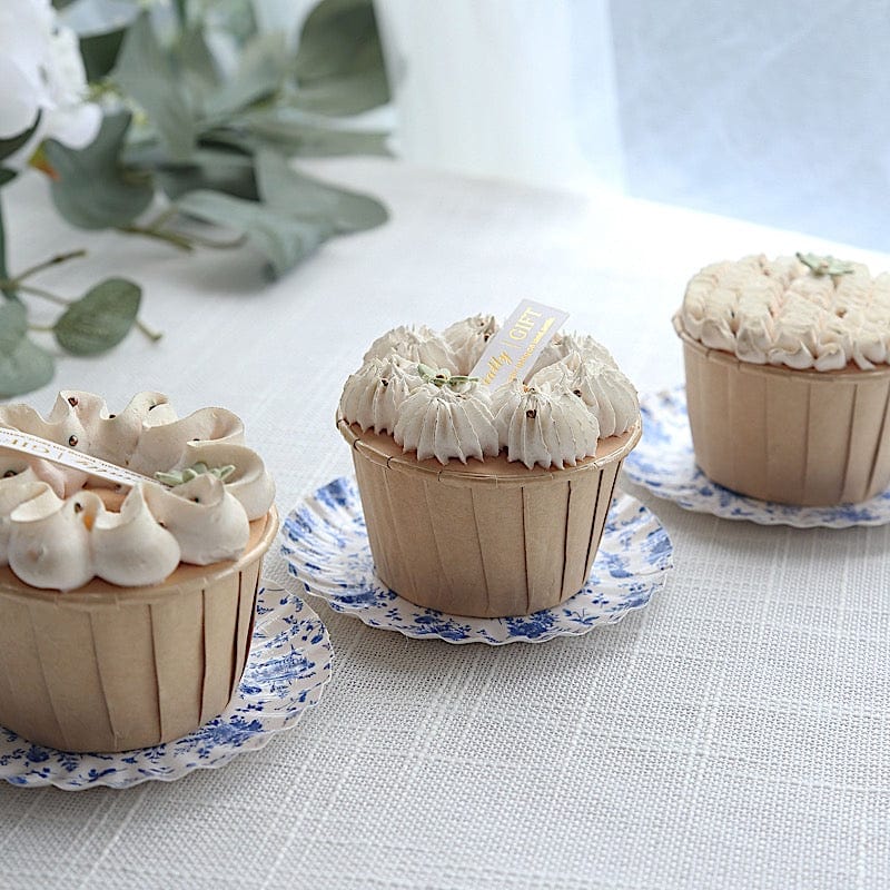100 White Blue French Toile Mini Paper Plates with Scalloped Rim