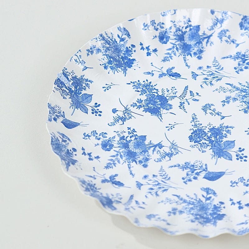 100 White Blue French Toile Mini Paper Plates with Scalloped Rim