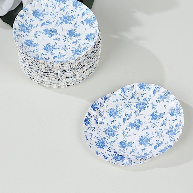100 White Blue French Toile Mini Paper Plates with Scalloped Rim
