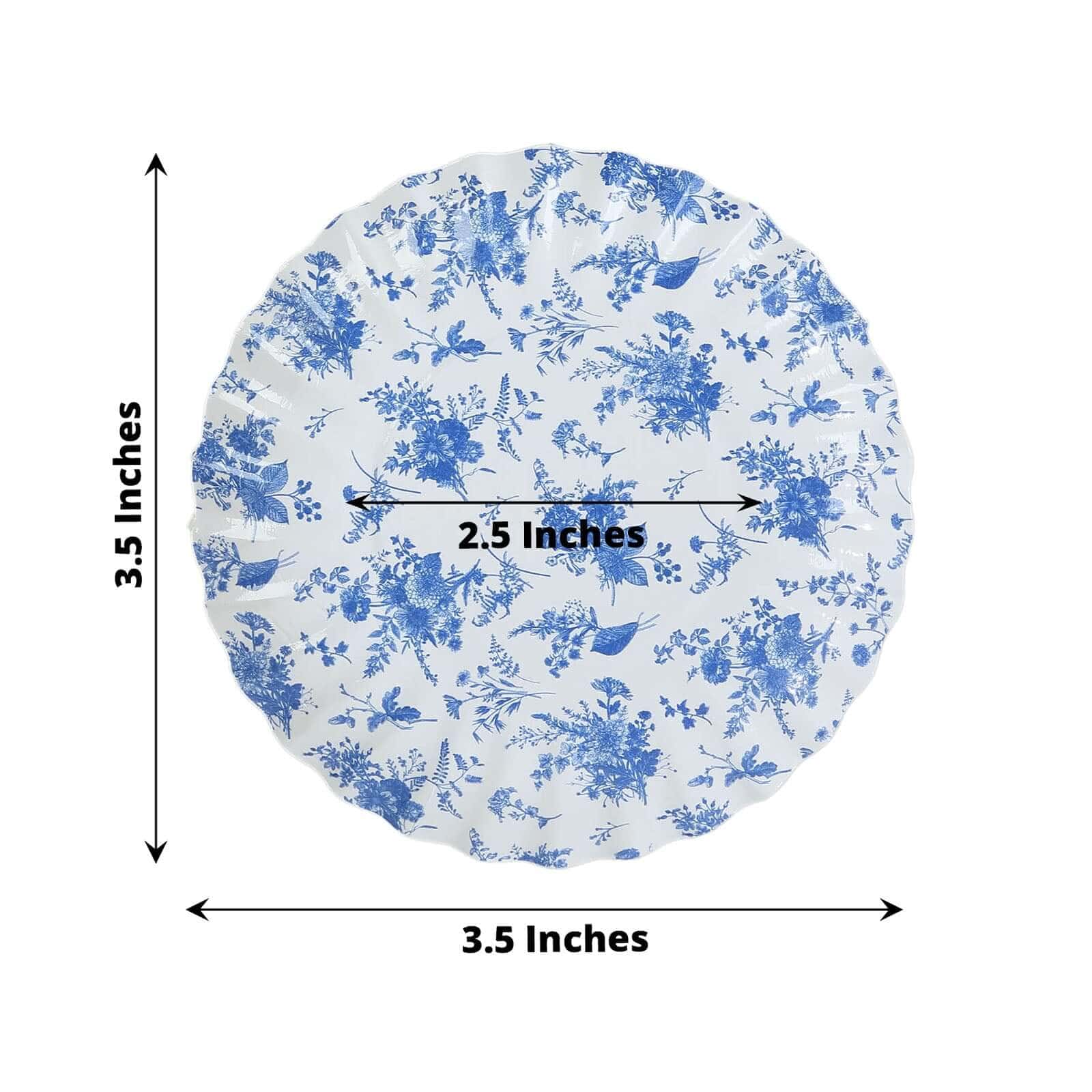 100 White Blue French Toile Mini Paper Plates with Scalloped Rim