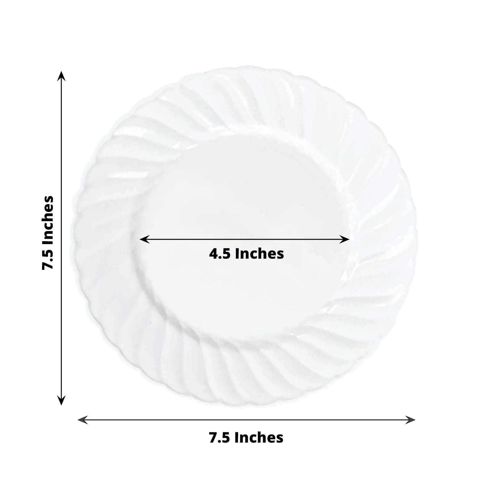12 White 7.5 in Disposable Salad Plastic Plates with Swirl Design Trim
