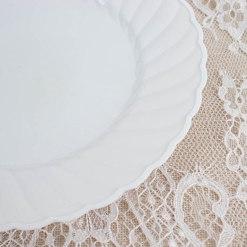 12 White 7.5 in Disposable Salad Plastic Plates with Swirl Design Trim