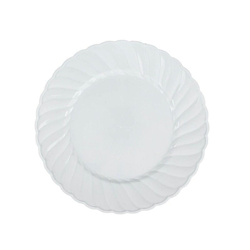 12 White 7.5 in Disposable Salad Plastic Plates with Swirl Design Trim