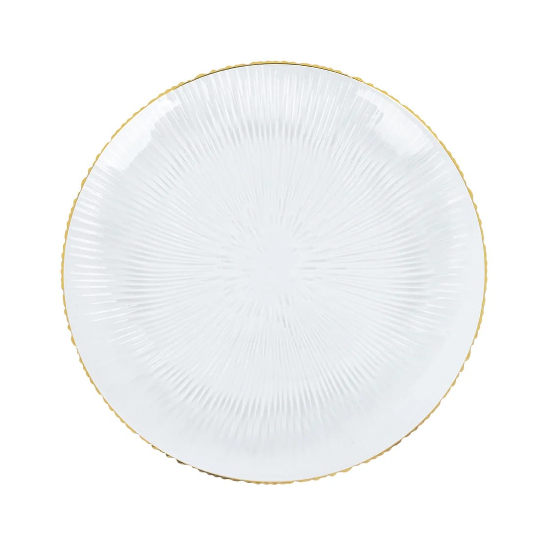 20 Clear Plastic Round Salad Dinner Plates with Ribbed Pattern and Gold Rim